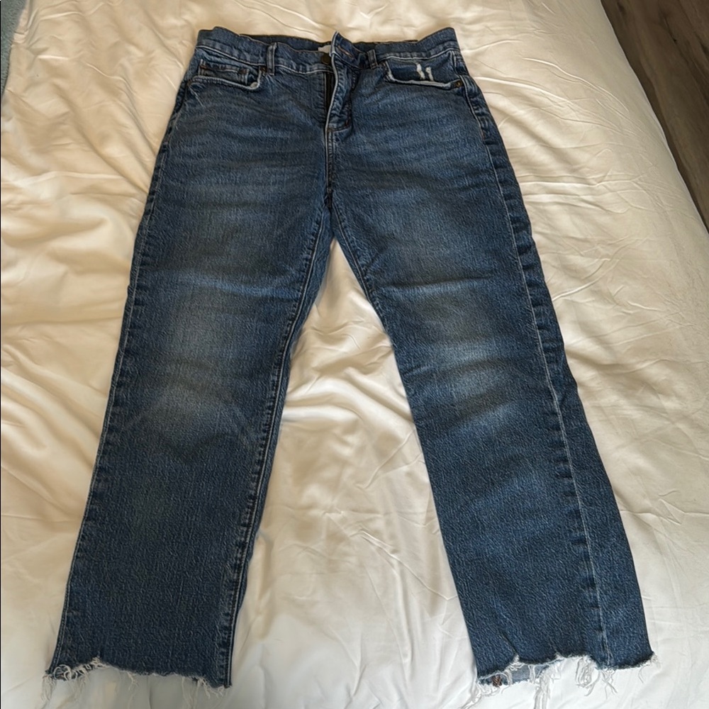 LOFT Women's High Waist Straight Crop Leg Jeans - Dark Blue